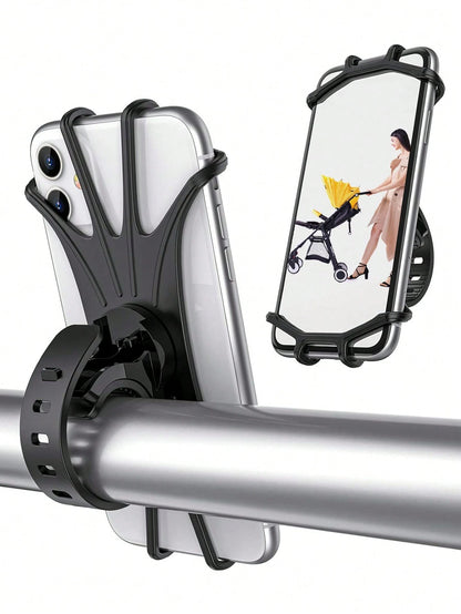 360° Rotatable Silicone Phone Holder For Stroller, Fits 4" To 6.2" Smartphone Screens