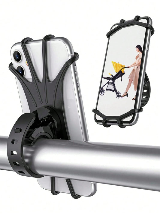 360° Rotatable Silicone Phone Holder For Stroller, Fits 4" To 6.2" Smartphone Screens