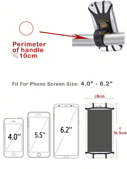 360° Rotatable Silicone Phone Holder For Stroller, Fits 4" To 6.2" Smartphone Screens