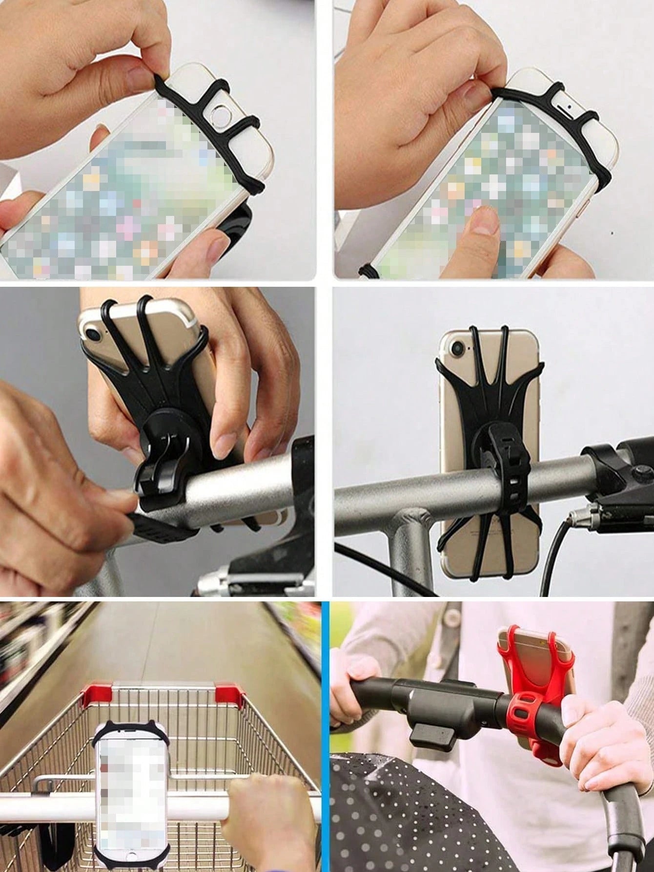 360° Rotatable Silicone Phone Holder For Stroller, Fits 4" To 6.2" Smartphone Screens