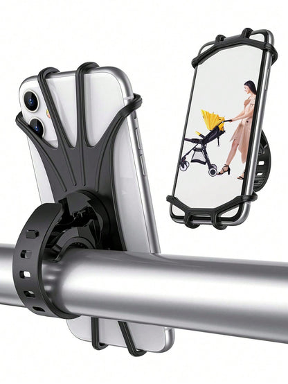 360° Rotatable Silicone Phone Holder For Stroller, Fits 4" To 6.2" Smartphone Screens