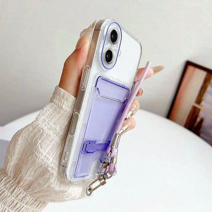 3D Card Holder TPU Phone Case Soft Shell With Stand And Leather Chain, Can Hold Cards, Can Hold Coins, Anti-Drop, Anti-Sweat, Anti-Fingerprint, Wear-Resistant, Non-Fading, Compatible With Iphone 17pro