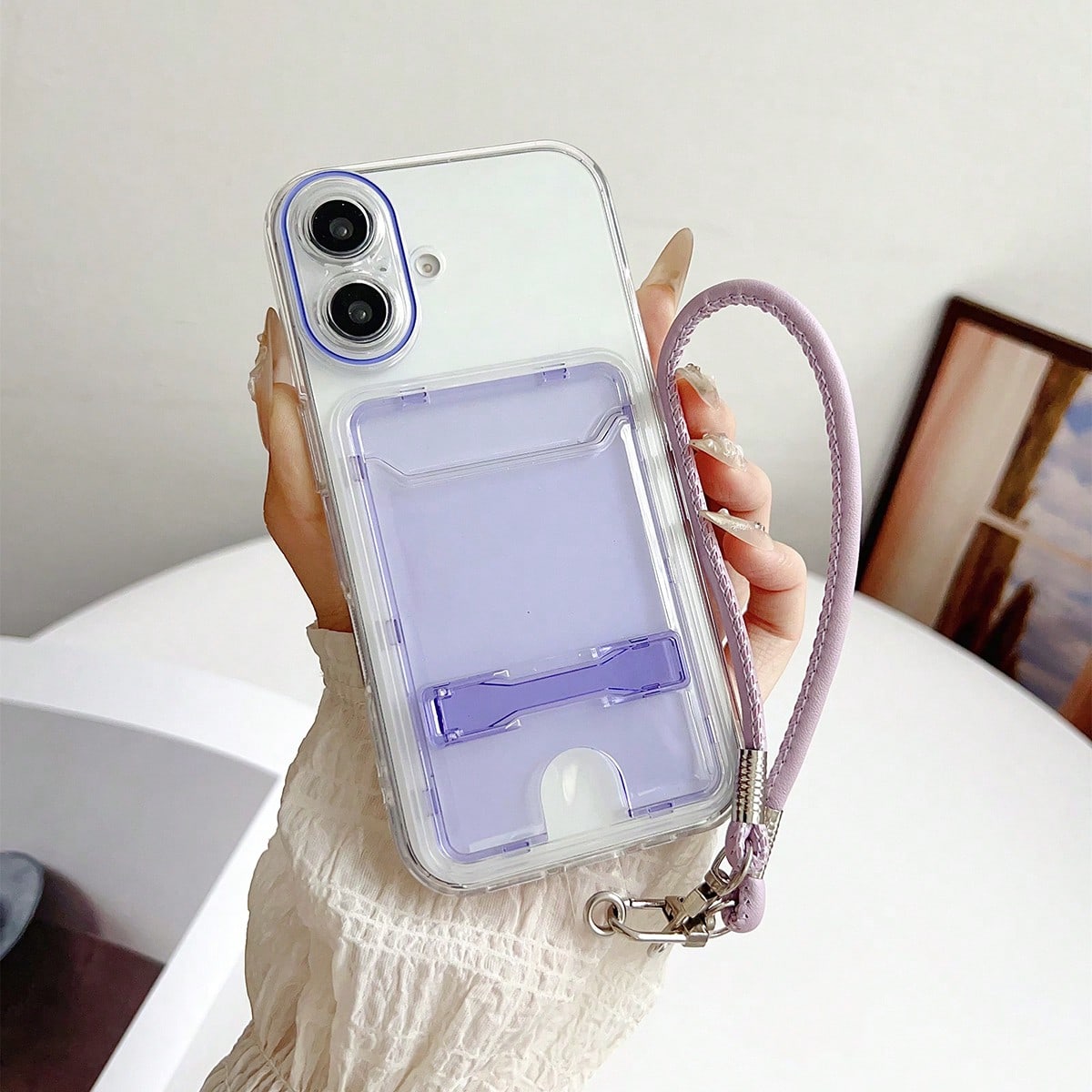 3D Card Holder TPU Phone Case Soft Shell With Stand And Leather Chain, Can Hold Cards, Can Hold Coins, Anti-Drop, Anti-Sweat, Anti-Fingerprint, Wear-Resistant, Non-Fading, Compatible With Iphone 17pro