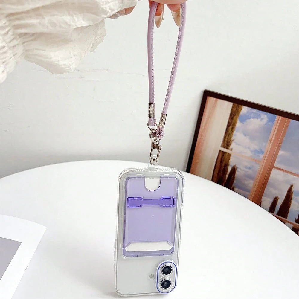 3D Card Holder TPU Phone Case Soft Shell With Stand And Leather Chain, Can Hold Cards, Can Hold Coins, Anti-Drop, Anti-Sweat, Anti-Fingerprint, Wear-Resistant, Non-Fading, Compatible With Iphone 17pro