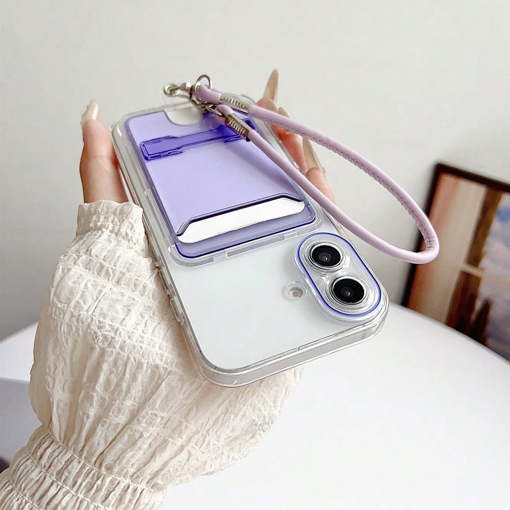 3D Card Holder TPU Phone Case Soft Shell With Stand And Leather Chain, Can Hold Cards, Can Hold Coins, Anti-Drop, Anti-Sweat, Anti-Fingerprint, Wear-Resistant, Non-Fading, Compatible With Iphone 17pro