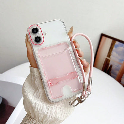 3D Card Holder TPU Phone Case Soft Shell With Stand And Leather Chain, Can Hold Cards, Can Hold Coins, Anti-Drop, Anti-Sweat, Anti-Fingerprint, Wear-Resistant, Non-Fading, Compatible With Iphone 17pro