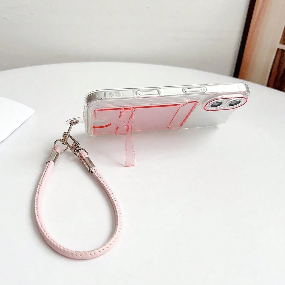 3D Card Holder TPU Phone Case Soft Shell With Stand And Leather Chain, Can Hold Cards, Can Hold Coins, Anti-Drop, Anti-Sweat, Anti-Fingerprint, Wear-Resistant, Non-Fading, Compatible With Iphone 17pro
