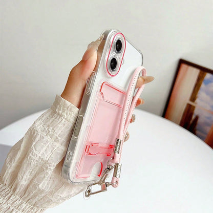 3D Card Holder TPU Phone Case Soft Shell With Stand And Leather Chain, Can Hold Cards, Can Hold Coins, Anti-Drop, Anti-Sweat, Anti-Fingerprint, Wear-Resistant, Non-Fading, Compatible With Iphone 17pro