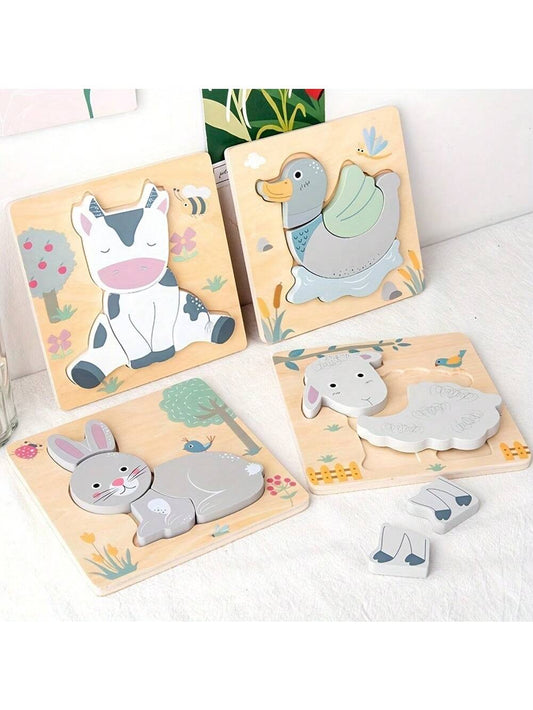 3D Wooden Cartoon Animal Cognitive Puzzle, Children's Educational Puzzle Game Toy, Halloween/Christmas Gift, Baby Toys, Children's Dairy Products, Wooden Animals, Christmas Decorations, Toddler Puzzle