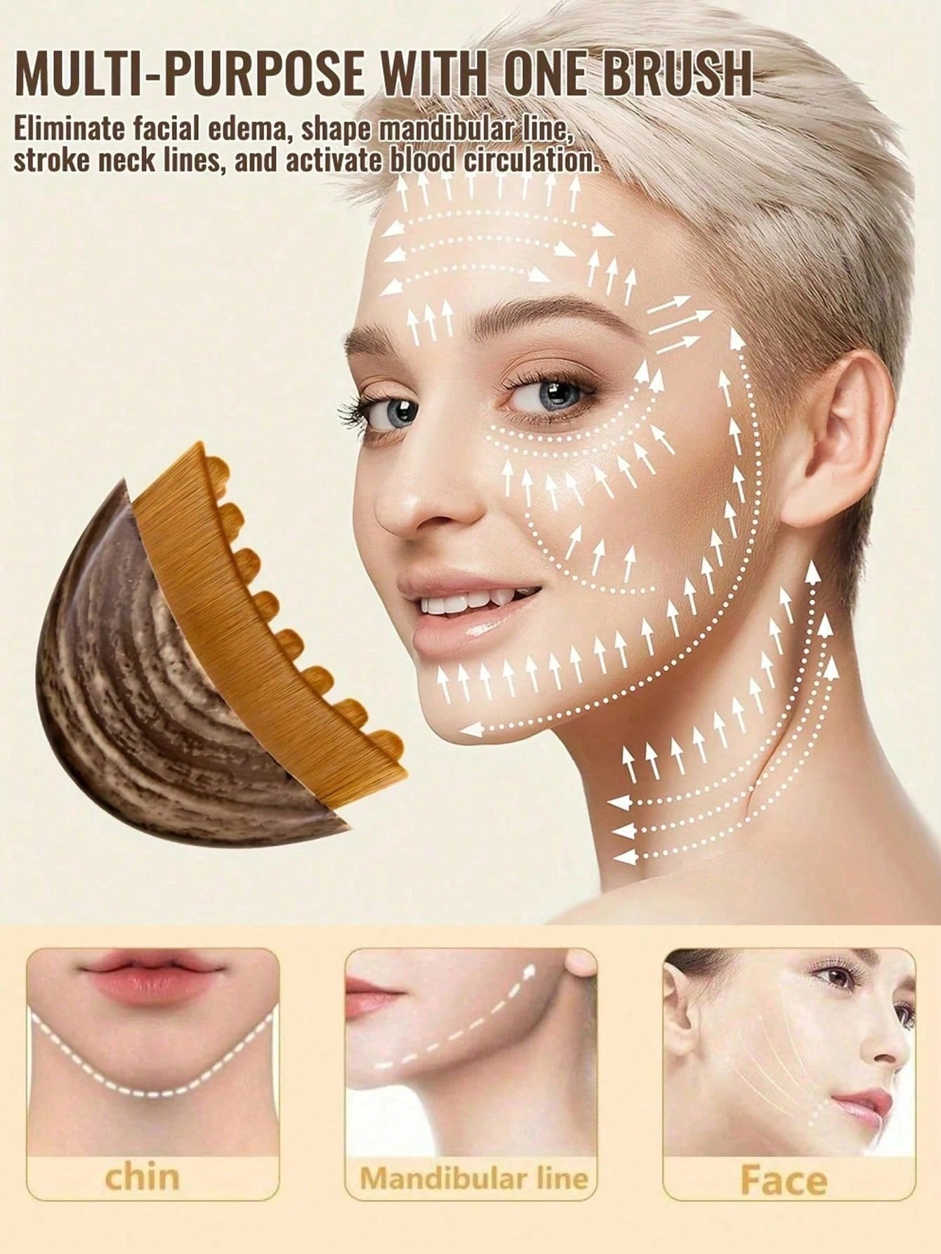 3pcs/2PCS Facial Skincare Massage Set- Lymphatic Contour Facial Brush, Stainless Steel Heart-Shaped Gua Sha Tool, Dry Facial Brush, Face, Chin And Jaw Lymphatic Drainage Massager, Stainless Steel Fac