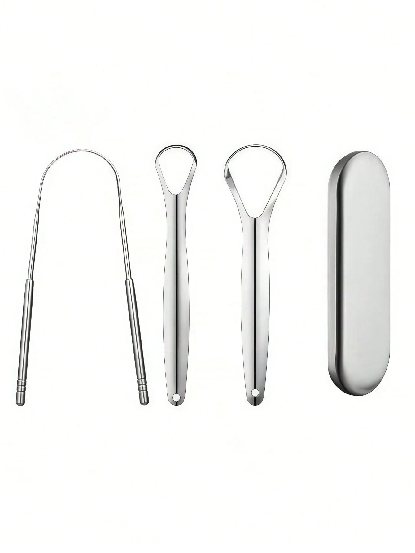 3pcs/2pcs Set Stainless Steel Tongue Scraper, For Removing Tongue Coating & Reducing Bad Breath, Oral Hygiene Tool, Easy To Use Oral Cleaning Kit