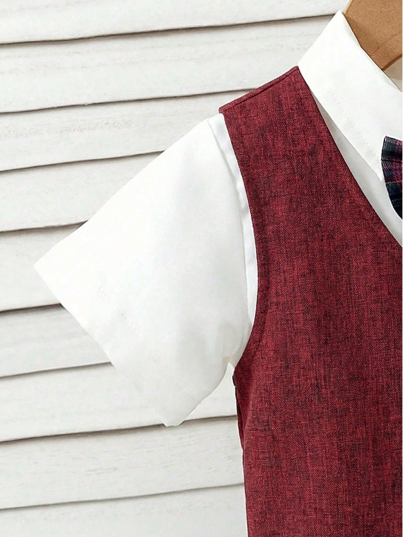 3pcs Baby Boy Burgundy Suit,Summer Casual Elegant Wedding Guest Outfit,Sleeveless V Neck Vest,Bow Tie&Shorts Set,Toddler Formal Wear Ring Bearer Suit