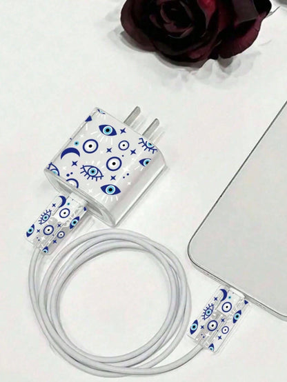 3pcs Blue Eye Shaped Charging Adapter & Cable Protective Cases, Compatible With Apple 18w/20w Chargers Cable Protector, Charger Accessories, Phone Accessories