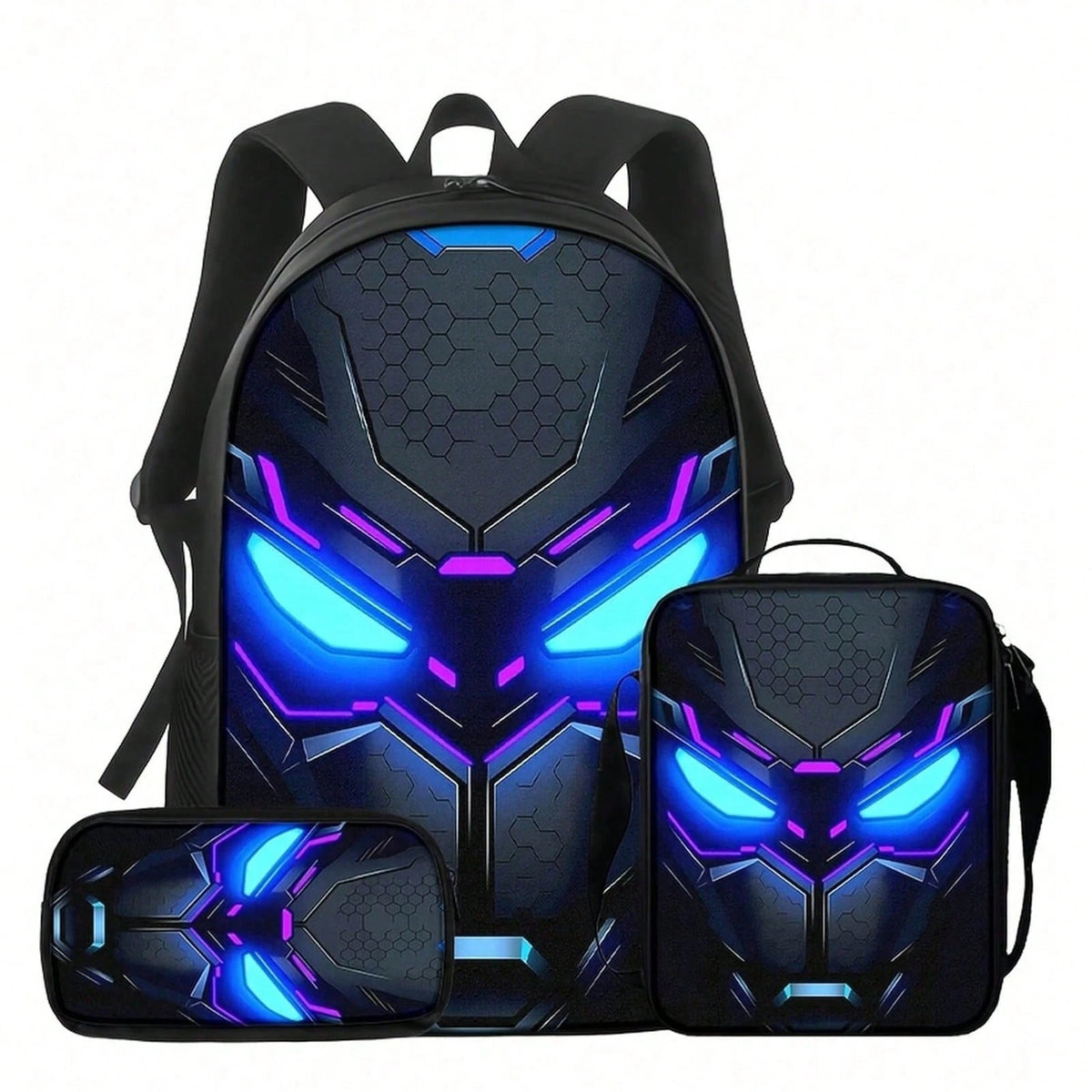 3PCS Cool Mecha Backpack Set, Large Capacity School Bag With Matching Lunch Bag & Pencil Case, Durable Lightweight Bookbag, Daily Use, And Gift