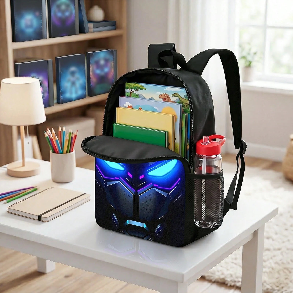 3PCS Cool Mecha Backpack Set, Large Capacity School Bag With Matching Lunch Bag & Pencil Case, Durable Lightweight Bookbag, Daily Use, And Gift