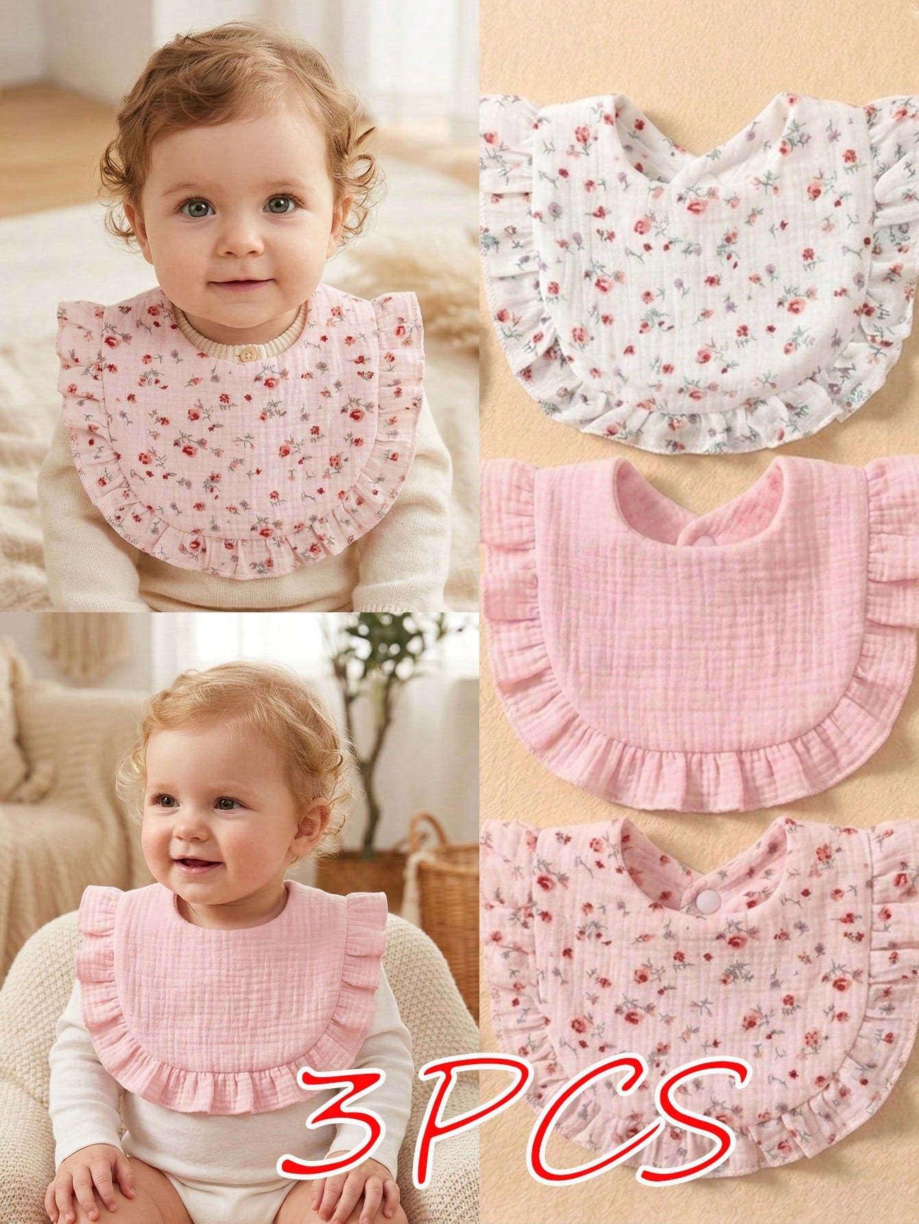 3PCS Gauze Printed Cute Baby Bibs, Soft Skin-Friendly Baby Drool Cloths, Suitable For Daily Use