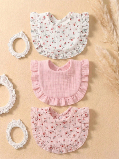 3PCS Gauze Printed Cute Baby Bibs, Soft Skin-Friendly Baby Drool Cloths, Suitable For Daily Use