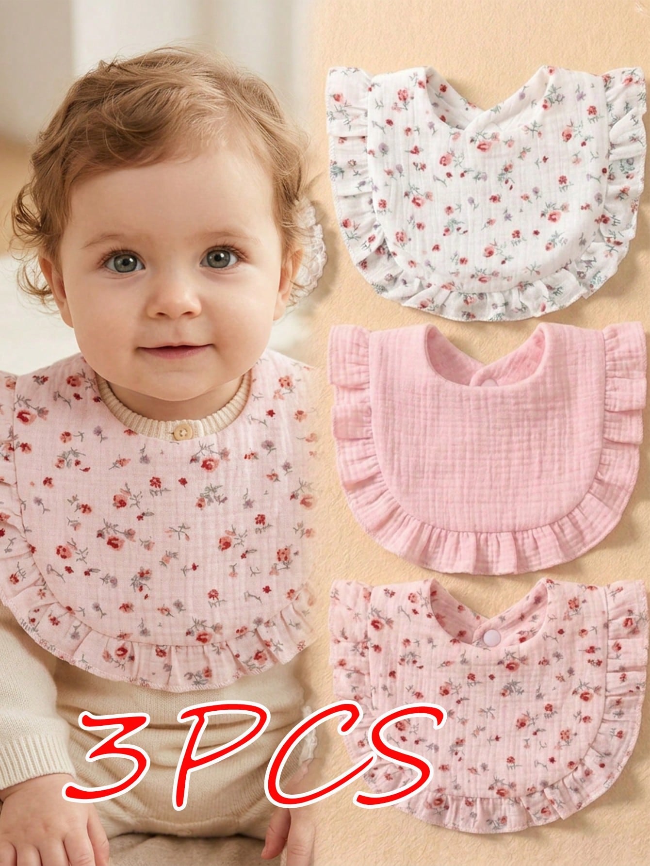 3PCS Gauze Printed Cute Baby Bibs, Soft Skin-Friendly Baby Drool Cloths, Suitable For Daily Use