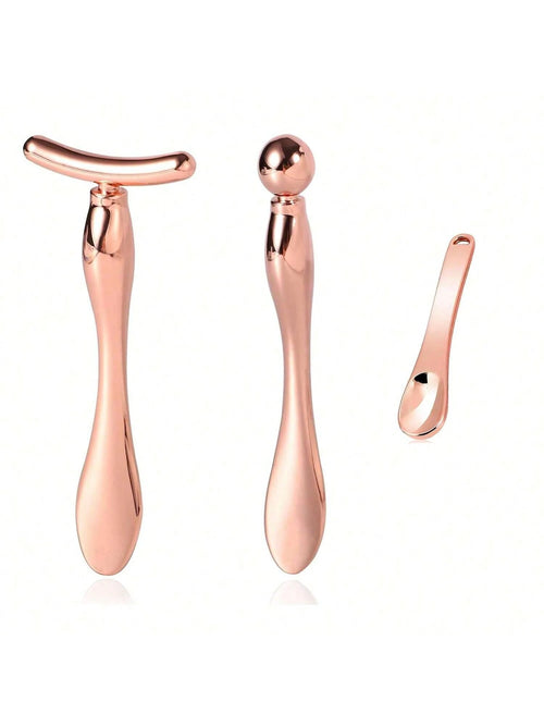 3pcs Metal Eye Cream Applicator Set, Eye Roller Massage Wand And Makeup Cream Spoon, Facial Massager For Reducing Puffiness, Wrinkles And Dark Circles