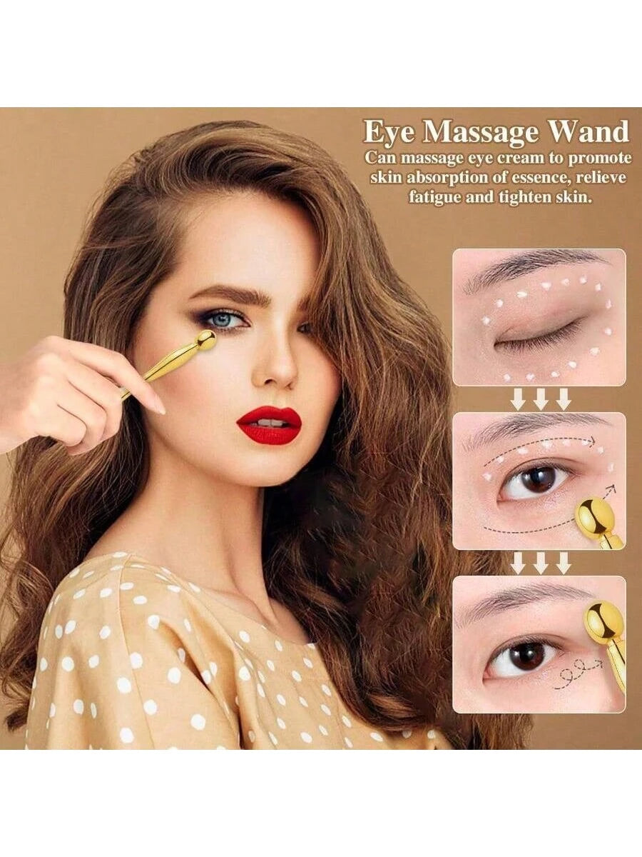 3pcs Metal Eye Cream Applicator Set, Eye Roller Massage Wand And Makeup Cream Spoon, Facial Massager For Reducing Puffiness, Wrinkles And Dark Circles