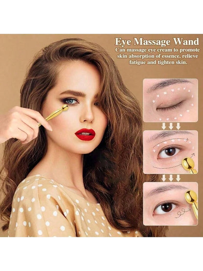 3pcs Metal Eye Cream Applicator Set, Eye Roller Massage Wand And Makeup Cream Spoon, Facial Massager For Reducing Puffiness, Wrinkles And Dark Circles