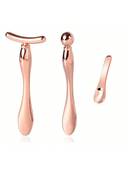 3pcs Metal Eye Cream Applicator Set, Eye Roller Massage Wand And Makeup Cream Spoon, Facial Massager For Reducing Puffiness, Wrinkles And Dark Circles