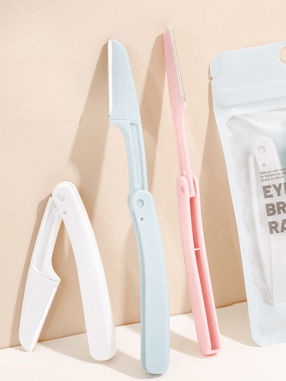 3pcs Portable Foldable Eyebrow Razor, Beginner-Friendly Safety Design, Stainless Steel, Anti-Scratch