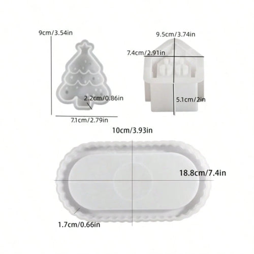 3pcs Resin Silicone Mold Christmas Star & Hollow Star House & Oval Tray Ornament Mold, Suitable For Making Epoxy Resin, Plaster, Candle, Aromatherapy Products, Home Decor Display Silicone Mold