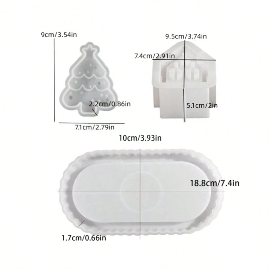 3pcs Resin Silicone Mold Christmas Star & Hollow Star House & Oval Tray Ornament Mold, Suitable For Making Epoxy Resin, Plaster, Candle, Aromatherapy Products, Home Decor Display Silicone Mold
