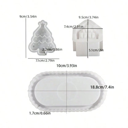 3pcs Resin Silicone Mold Christmas Star & Hollow Star House & Oval Tray Ornament Mold, Suitable For Making Epoxy Resin, Plaster, Candle, Aromatherapy Products, Home Decor Display Silicone Mold