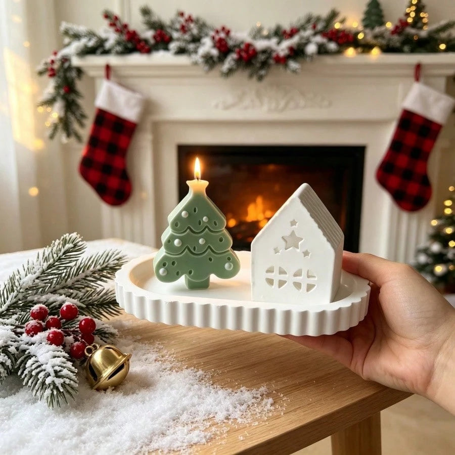 3pcs Resin Silicone Mold Christmas Star & Hollow Star House & Oval Tray Ornament Mold, Suitable For Making Epoxy Resin, Plaster, Candle, Aromatherapy Products, Home Decor Display Silicone Mold