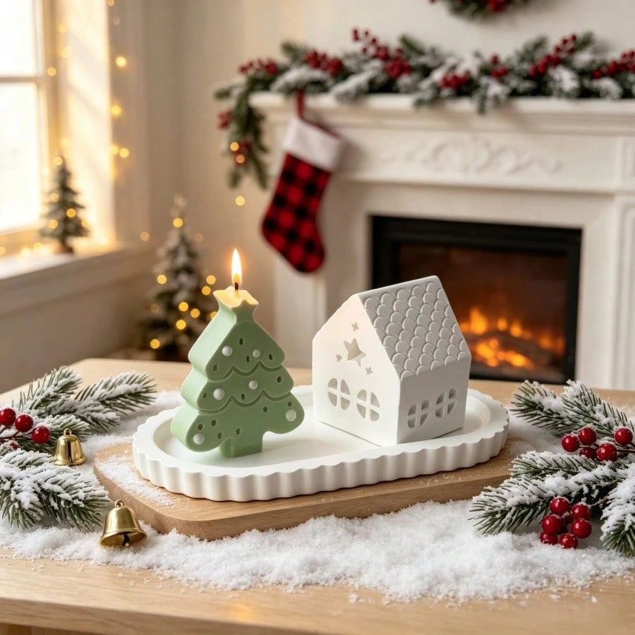 3pcs Resin Silicone Mold Christmas Star & Hollow Star House & Oval Tray Ornament Mold, Suitable For Making Epoxy Resin, Plaster, Candle, Aromatherapy Products, Home Decor Display Silicone Mold