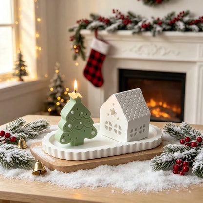 3pcs Resin Silicone Mold Christmas Star & Hollow Star House & Oval Tray Ornament Mold, Suitable For Making Epoxy Resin, Plaster, Candle, Aromatherapy Products, Home Decor Display Silicone Mold