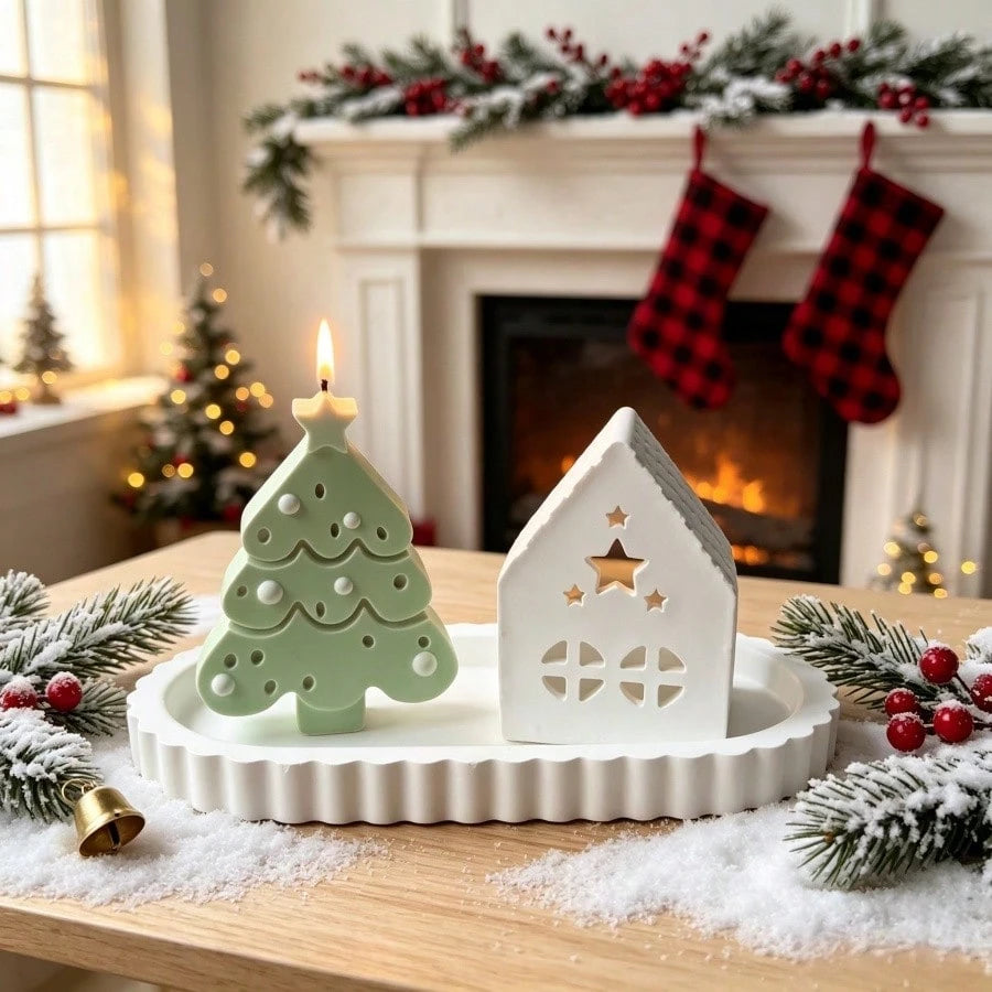 3pcs Resin Silicone Mold Christmas Star & Hollow Star House & Oval Tray Ornament Mold, Suitable For Making Epoxy Resin, Plaster, Candle, Aromatherapy Products, Home Decor Display Silicone Mold