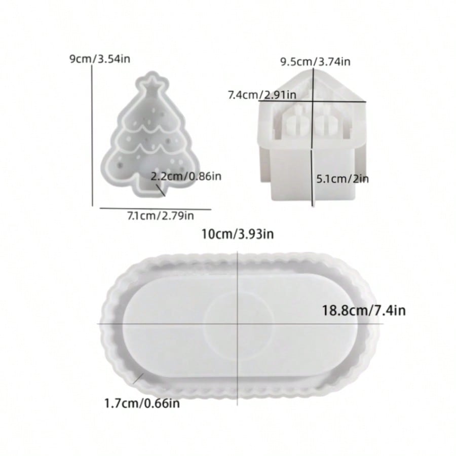 3pcs Resin Silicone Mold Christmas Star & Hollow Star House & Oval Tray Ornament Mold, Suitable For Making Epoxy Resin, Plaster, Candle, Aromatherapy Products, Home Decor Display Silicone Mold