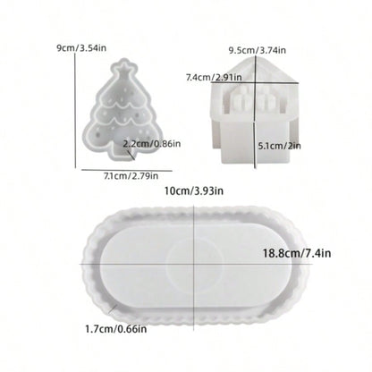 3pcs Resin Silicone Mold Christmas Star & Hollow Star House & Oval Tray Ornament Mold, Suitable For Making Epoxy Resin, Plaster, Candle, Aromatherapy Products, Home Decor Display Silicone Mold