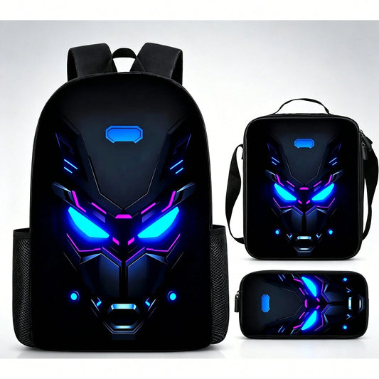 3pcs Robot Cartoon Backpack Set, Large Capacity Oxford Cloth Travel Backpack, Animated Theme, Lightweight Travel Backpack, Adjustable Shoulder Straps, Stylish Design, Back-To-Gift, Travel Backpacks