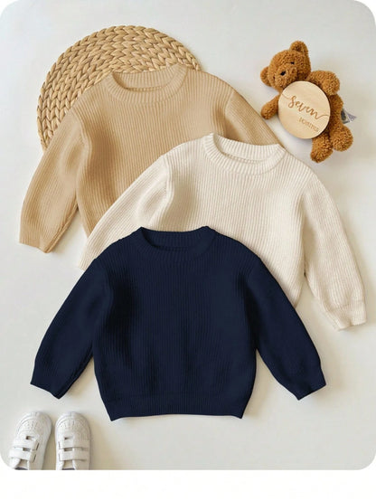 3pcs/Set Baby Boy Casual Loose Fit Round Neck Long Sleeve Sweater Outfit, Suitable For Autumn/Winter