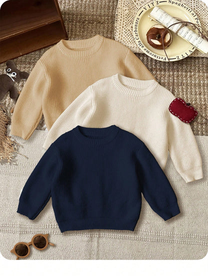 3pcs/Set Baby Boy Casual Loose Fit Round Neck Long Sleeve Sweater Outfit, Suitable For Autumn/Winter