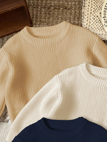 3pcs/Set Baby Boy Casual Loose Fit Round Neck Long Sleeve Sweater Outfit, Suitable For Autumn/Winter
