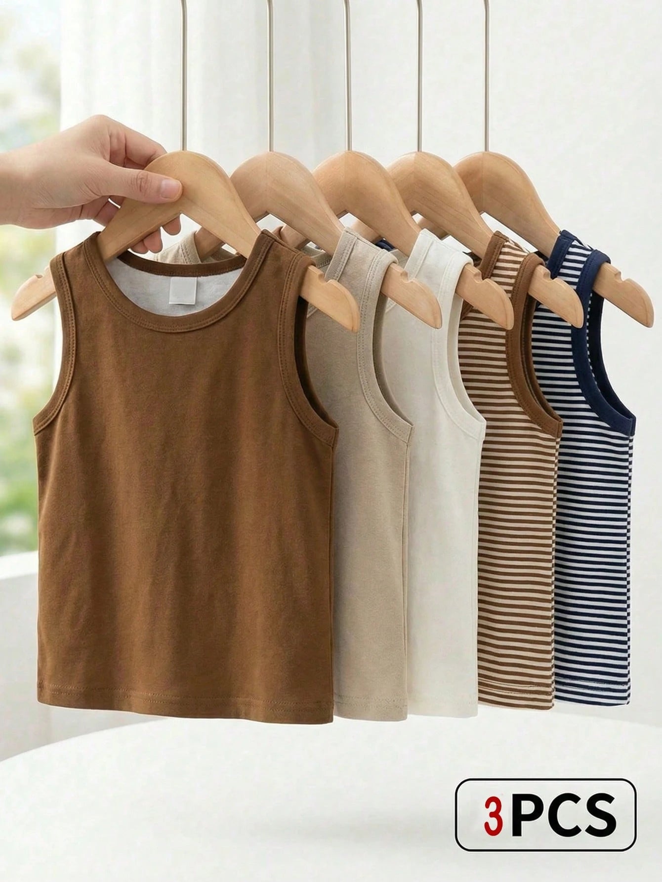 3pcs/Set Baby Boy White Summer Casual Cute Graphic Vacation Tank Tops,Dinosaur Pattern,Classic Striped,Street Style,Loose Comfortable,Versatile
