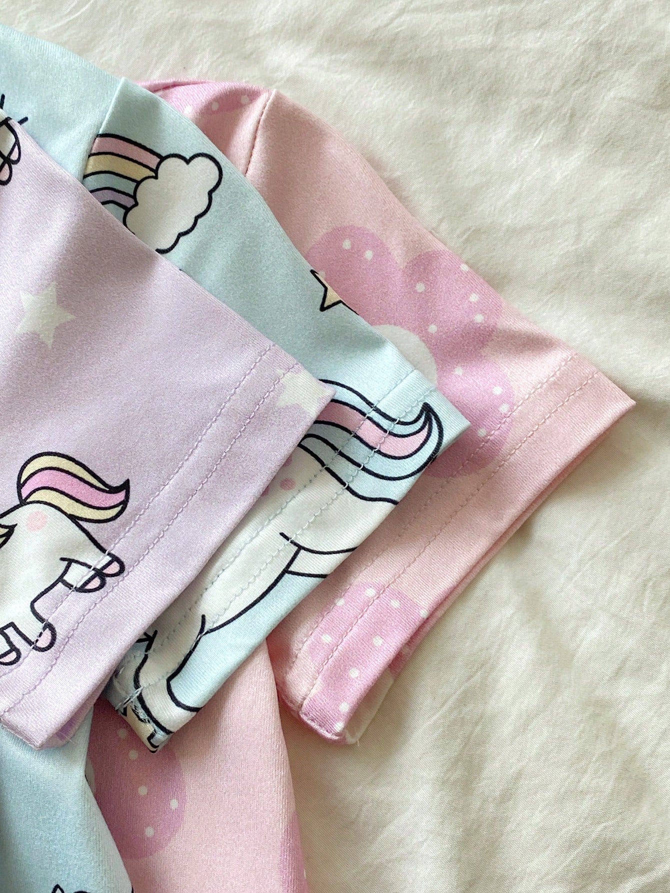 3pcs/Set Baby Girl Pink White Yellow Rainbow Star Unicorn Short Sleeve Nightgown Loungewear Set