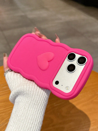 3pcs Set Cute Heart Print Phone Cases, Wavy Edge Matte Silicone TPU Protective Covers, Dopamine Pink/Beige/Pink, 3D Graffiti Heart Design, Compatible With IPhone 15/14/13/17 Pro Max/Galaxy S25 Ultra