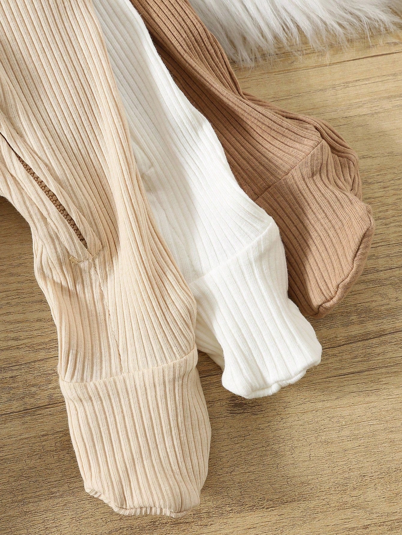 3pcs/Set Newborn Baby Boy Minimalist Comfortable Long Sleeve Round Neck Zipper Front Soft Knit Jumpsuit Fall Winter
