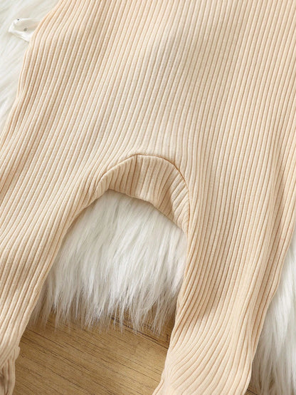3pcs/Set Newborn Baby Boy Minimalist Comfortable Long Sleeve Round Neck Zipper Front Soft Knit Jumpsuit Fall Winter