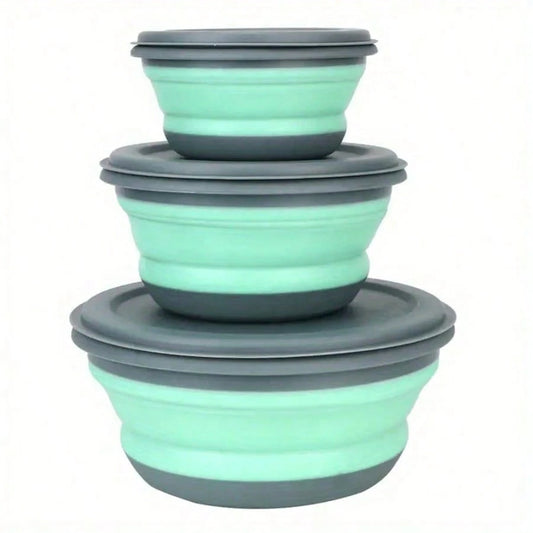 3pcs Silicone Folding Bowl With Lid- Portable Tableware, Suitable For Outdoor Travel, Picnics And Camping- Kitchen Extendable Folding Salad Plate And Food Bowl- Christmas And Valentine's Day Gift