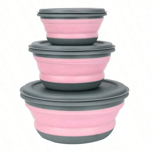 3pcs Silicone Folding Bowl With Lid- Portable Tableware, Suitable For Outdoor Travel, Picnics And Camping- Kitchen Extendable Folding Salad Plate And Food Bowl- Christmas And Valentine's Day Gift