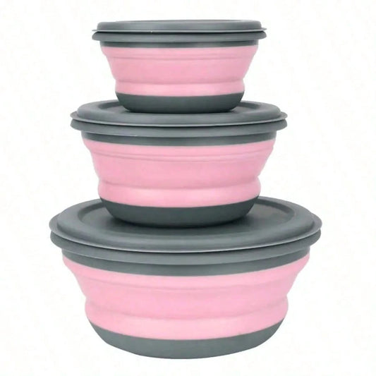 3pcs Silicone Folding Bowl With Lid- Portable Tableware, Suitable For Outdoor Travel, Picnics And Camping- Kitchen Extendable Folding Salad Plate And Food Bowl- Christmas And Valentine's Day Gift