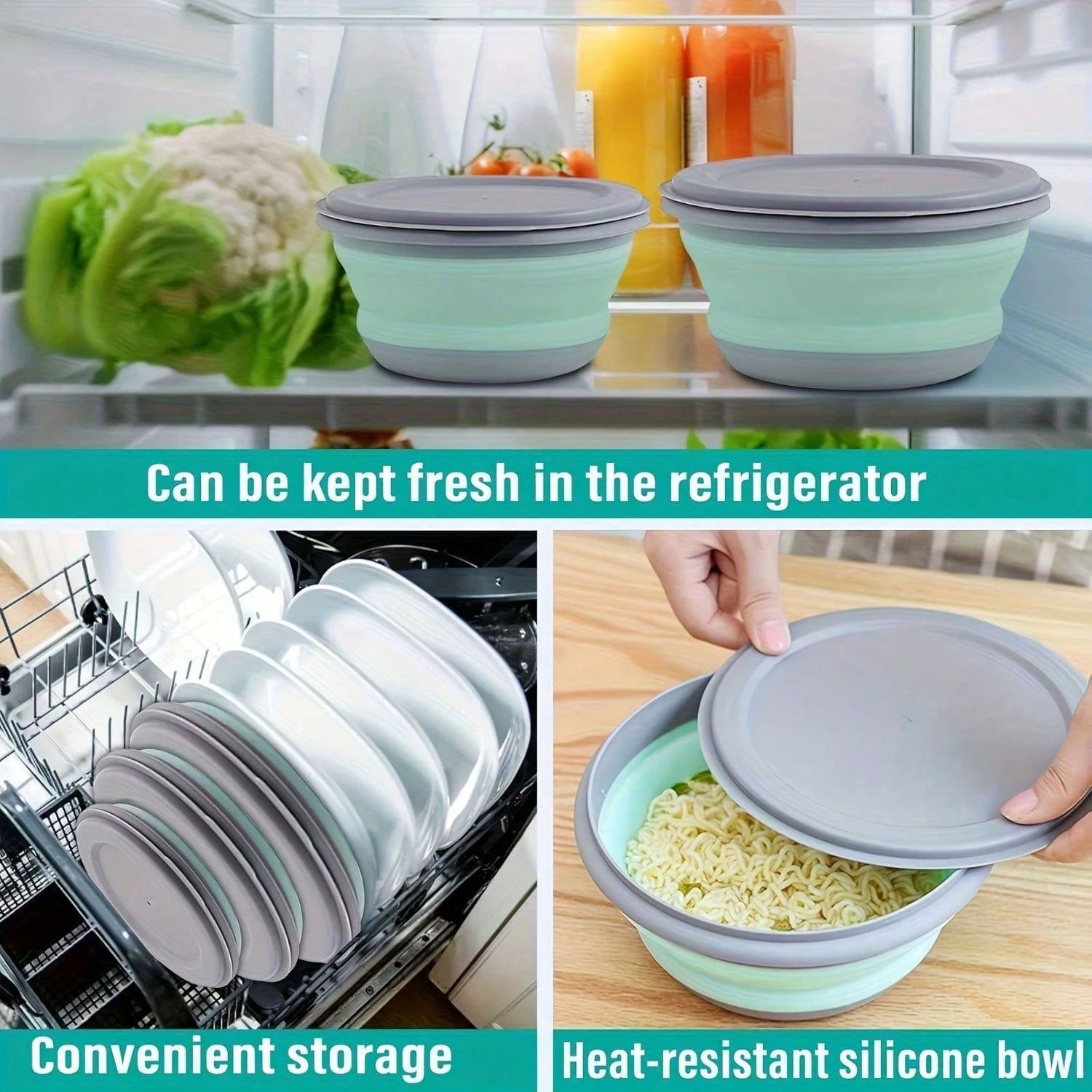 3pcs Silicone Folding Bowl With Lid- Portable Tableware, Suitable For Outdoor Travel, Picnics And Camping- Kitchen Extendable Folding Salad Plate And Food Bowl- Christmas And Valentine's Day Gift