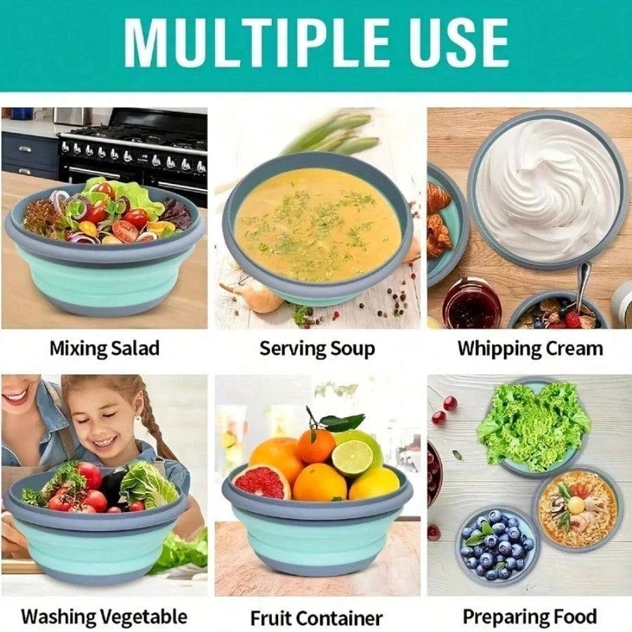 3pcs Silicone Folding Bowl With Lid- Portable Tableware, Suitable For Outdoor Travel, Picnics And Camping- Kitchen Extendable Folding Salad Plate And Food Bowl- Christmas And Valentine's Day Gift